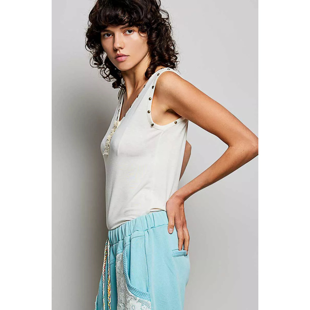 POL Studded Trim Button-Front Ruffle Detail Tank - Picture 3 of 8
